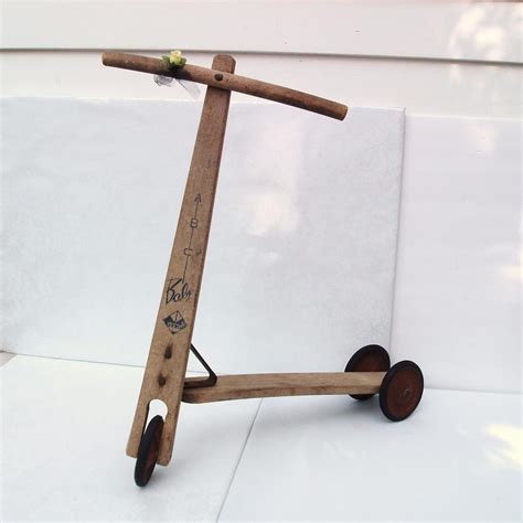 Antique Scooter Wood Scooter Kick Bikes Old Riding Toy Wooden