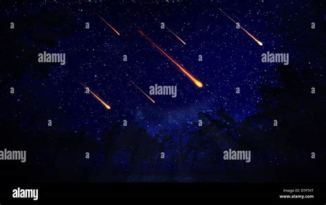 A Night View Of A Meteor Shower Stock Photo Alamy