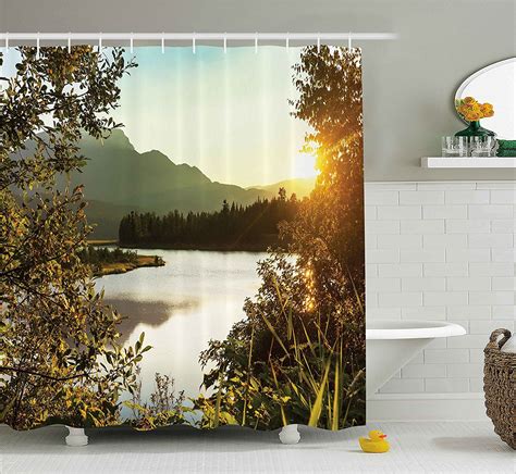 Nature Decor Shower Curtain By Sunset Scene On Lake Idyllic Relaxing