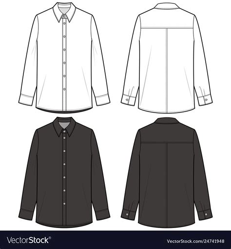 Long Sleeve Shirts Fashion Flat Sketch Template Vector Image
