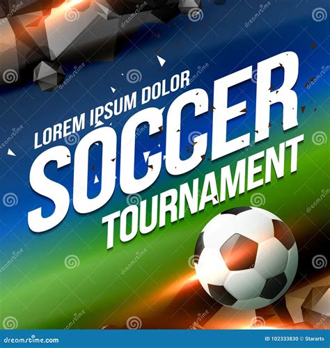 Soccer Tournament Poster Template With Ball And Grass Cartoon Vector