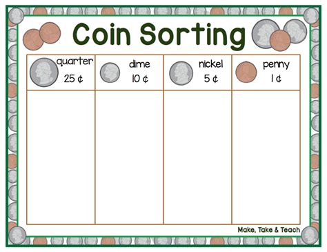 Coin Sorting Freebie Make Take And Teach Homeschool Math Money Math