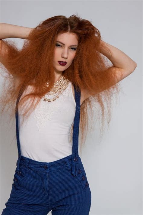 Female Model Playing With Frizzy Hair Stock Image Image Of Sultry