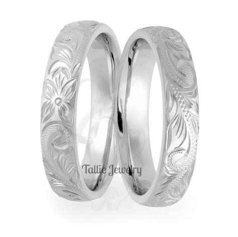 Hand Engraved Matching Wedding Bands Set His And Hers Wedding Rings