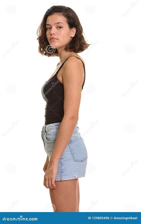 Profile View Of Young Beautiful Caucasian Teenage Girl Looking At