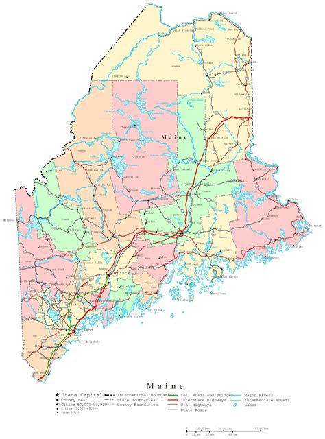 Laminated Map Printable Political Map Of Maine Poster 20 X 30