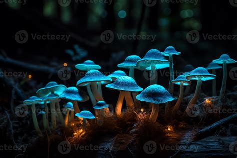 Psychedelic Bioluminescent Mushrooms Ai Generated 23140153 Stock Photo