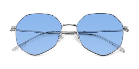 silver hipster thin geometric tinted sunglasses with light yellow sunwear lenses ssr1943