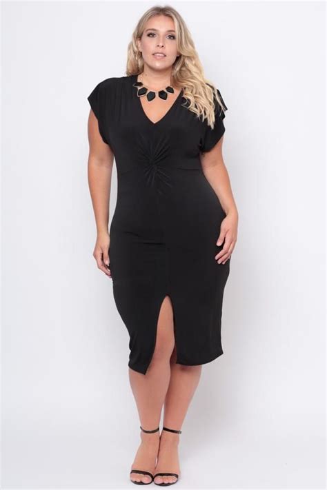 Plus Size Contemporary Twist Front Dress Black Plus Size Outfits