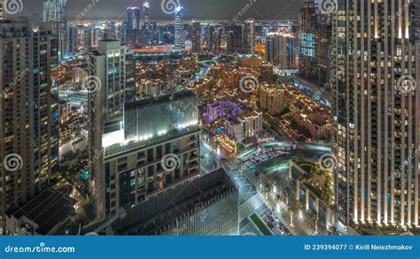 Aerial Panoramic View Of A Big Futuristic City Night Timelapse