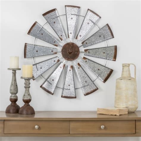 Glitzhome Rustic Farmhouse Round Metal Windmill Wall Decor Country