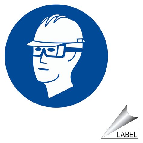 Ppe Safety Glasses Hard Hat Symbol Label Sticker Reflective Blue
