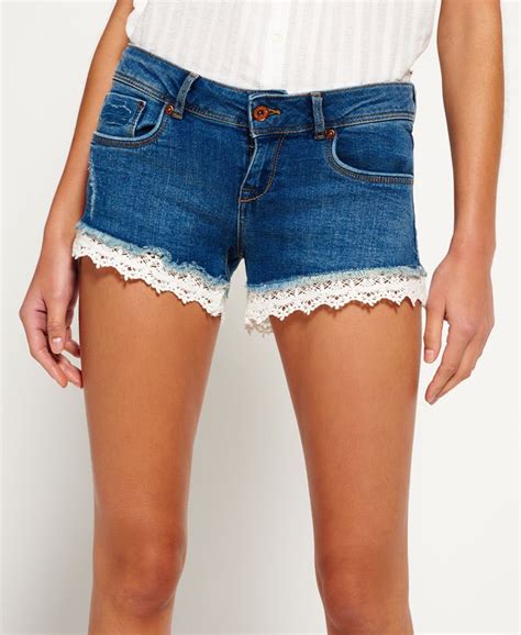 Womens Lace Hot Shorts In Mid Wash Superdry