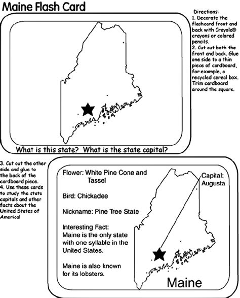 Us State Flash Cards Maine Coloring Page