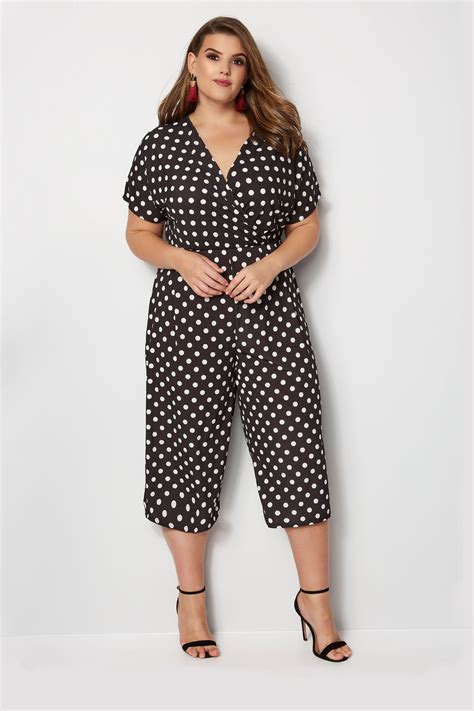 Yours London Black And White Polka Dot Jumpsuit Plus Size 16 To 36