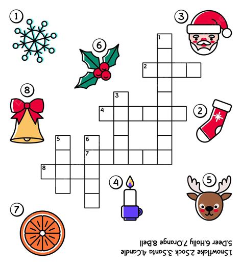 Crucigrama De Navidad Para Niños Con Santa Claus E Iconos Festivos