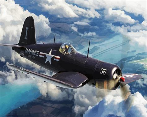 Airplane Vought F4u Corsair Paint By Numbers Canvas Paint By Numbers