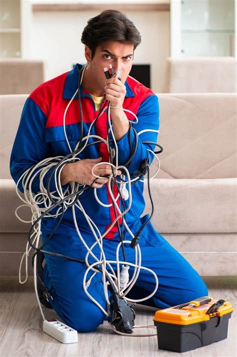 Electrician Contractor With Tangled Cables Stock Photo Image Of