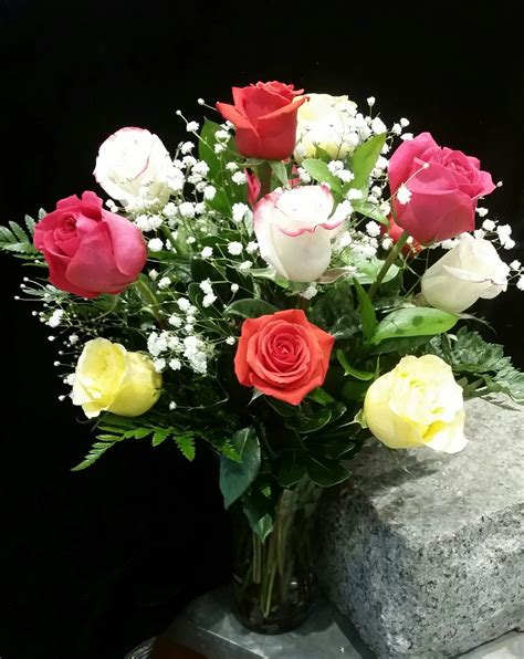 Multi Color Dozen Roses In Newton Ma The Crimson Petal Inc