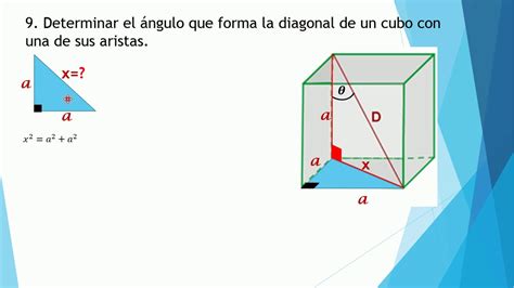 Problema 9: Determinar el ángulo que forma la diagonal de un cubo con
