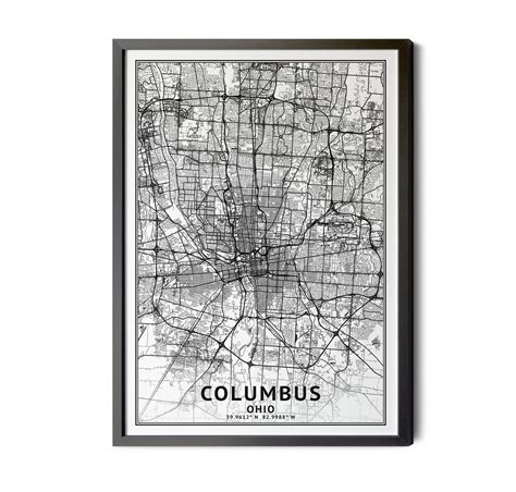Columbus Ohio Map Black And White Coordinates Map Of Columbus