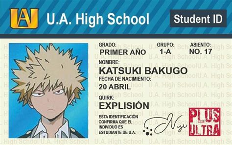 Id Card Bakugo Katsuki Ua High School