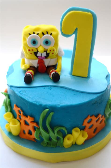 1st Birthday Spongebob Mini Cake Only With A 3 Laying On The Cake 2