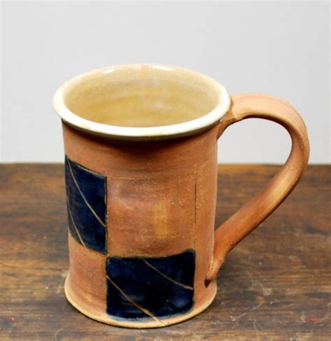 Ceramic Rustic Naked Clay Mug With Square Cobalt Blue Design Etsy Free Download Nude Photo Gallery