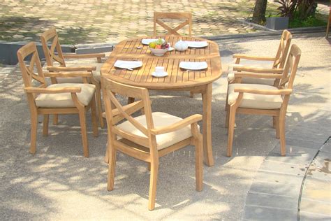 Teak Dining Set6 Seater 7 Pc 94 Oval Table And 6 Granada Stacking