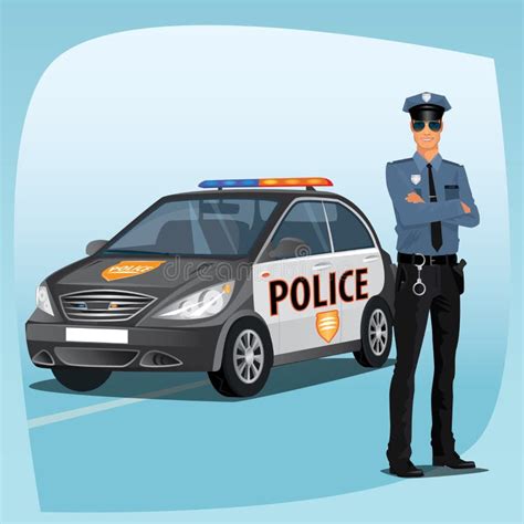 Policier Ou Policier Avec La Voiture De Patrouille Illustration De
