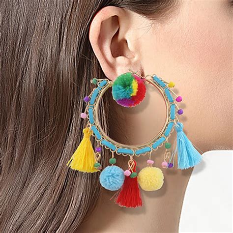 1 Bohemia Style Tassel Earrings Multicolor Round Earrings For Women