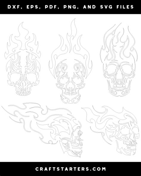 Tribal Flaming Skull Outline Patterns Dfx Eps Pdf Png And Svg Cut