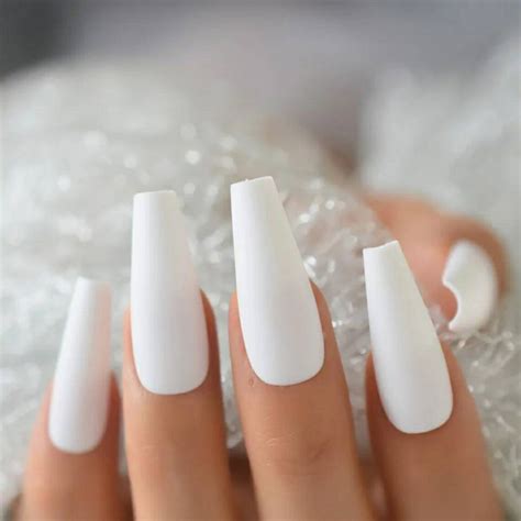 24 Extra Long Matte White Press On Nails Kit Straight Coffin Etsy