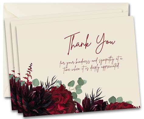 Funeral Thank You Bereavement Sympathy Acknowledgement Note Cards With