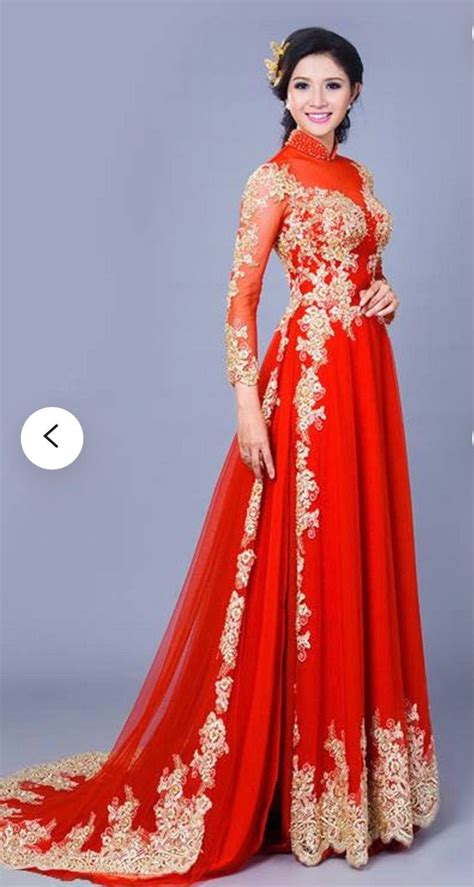 Red Ao Dai Vietnamese Traditional Wedding Dress With Gold Etsy