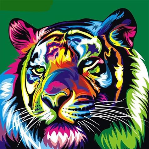 Multicolored Tiger 5d Diy Paint By Diamond Kit In 2021 Tiger Painting