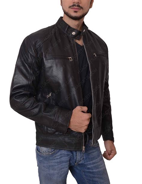 Slimfit Mens Black Casual Leather Jacket Hjackets