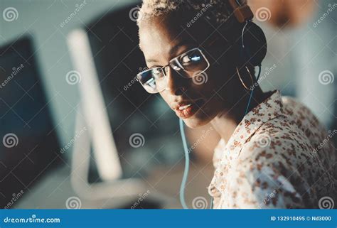 African American Woman Working On Desktop In Office Stock Image Image