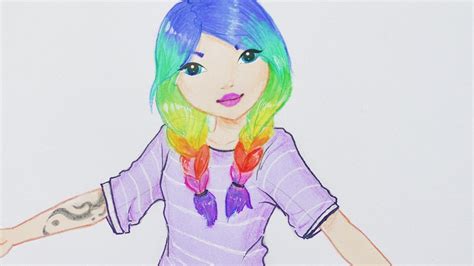 Die hilft ihnen um das mädchen zu zeichnen. RAINBOW Hair Girl malen | TOPMODEL MALBUCH | ein süßes ...