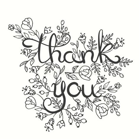 Thank You Card Hand Drawn Lettering Design Greeting Card With Flowers