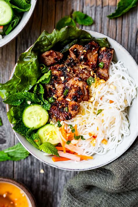 Authentic Bun Thit Nuong Vietnamese Grilled Pork Vermicelli Bowls Cooking Therapy