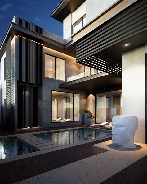 Private Villa On Behance Black Modern Mansion Big Modern Houses Dream