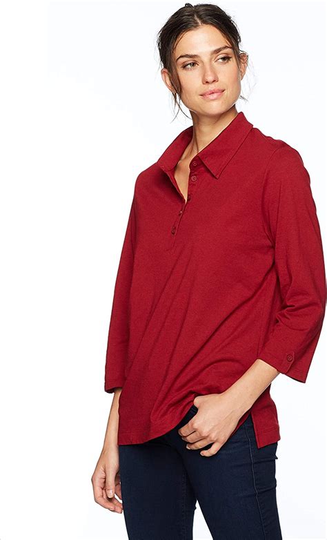 Chic Classic Collection Womens 34 Sleeve Collared Knit Shirt At Amazon Womens Clothing Store
