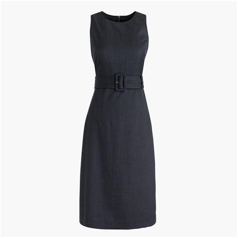 Jcrew Belted Sheath Dress In Pinstripe Super 120s Wool Collar