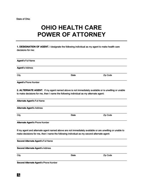 Printable Power Of Attorney Form Ohio Printable Forms Free Online