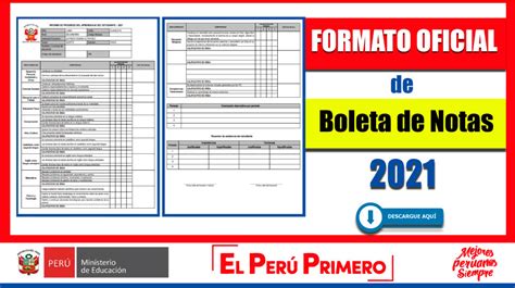 Importante Formato Oficial De Boleta De Notas 2021 Totalmente Editable