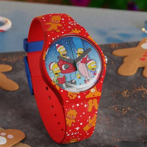 Swatch Suoz361 Simpsons Winter Wonderland Red Gingerbread Watch