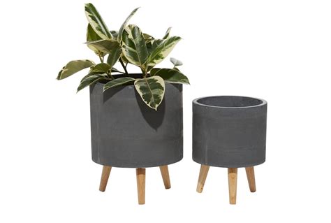 Grey Ceramic Planter Set Of 2 Living Spaces