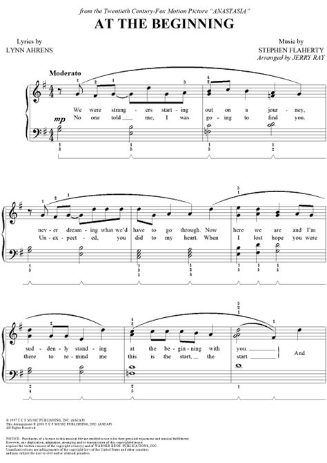 At The Beginning Sheet Music By Richard Marx Donna Lewis For Easy