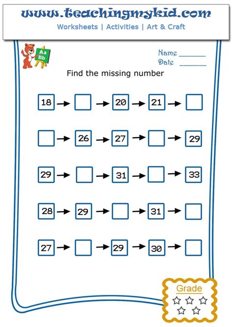 This page has a collection of color by number worksheets appropriate for kindergarten through. math worksheets for grade 1 - Write the missing number - 4 - 7